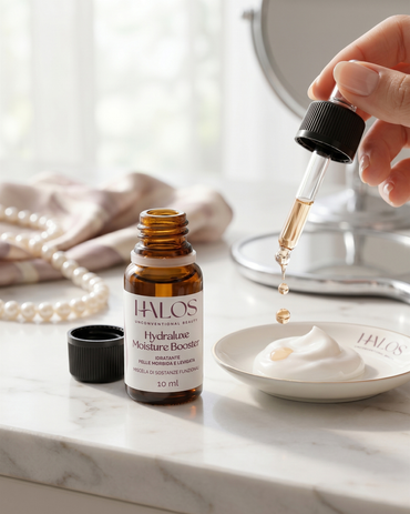 Una goccia di Hydraluxe Moisture Booster aggiunta a una crema Halos