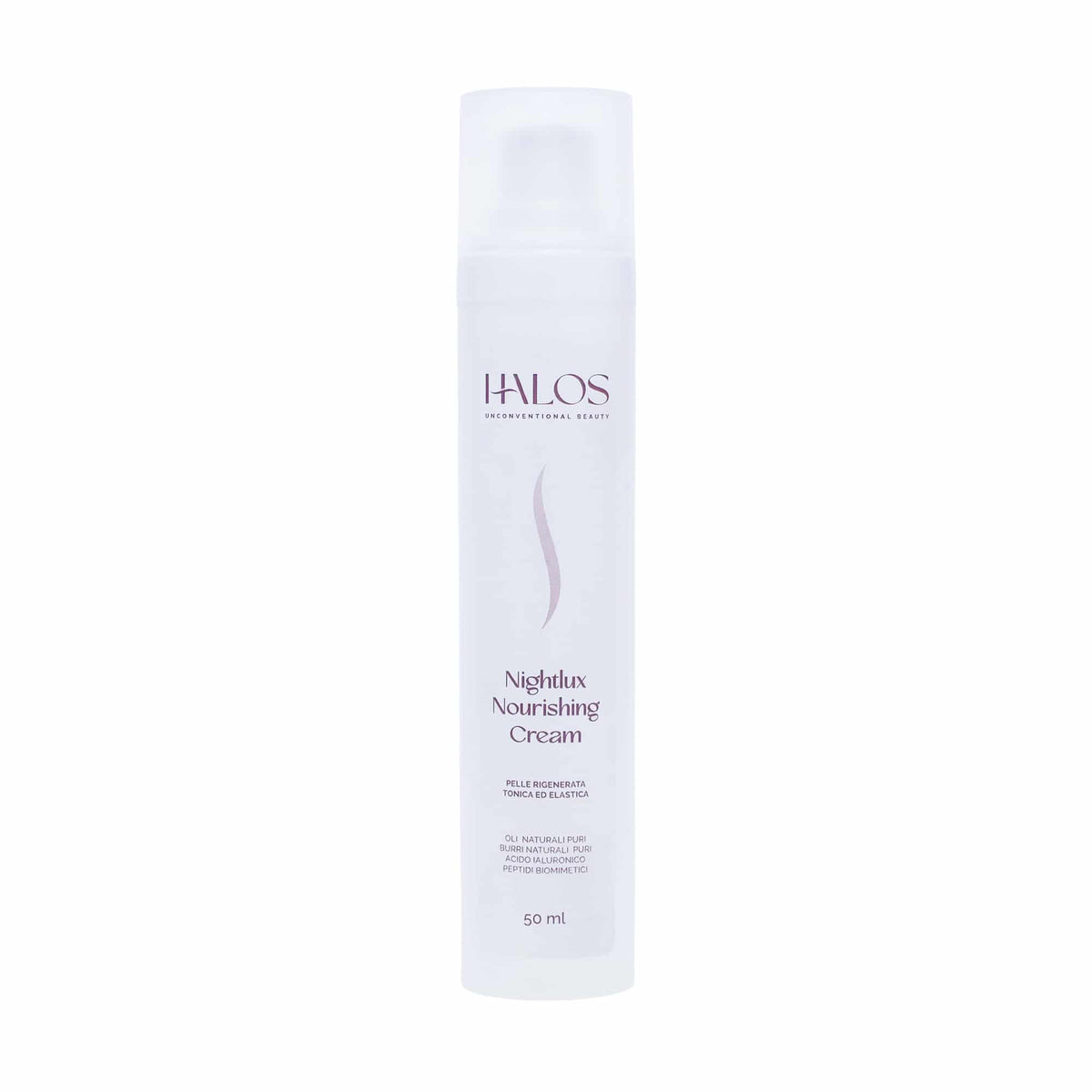 Vista frontale del flacone airless Nightlux Nourishing Cream Halos da 50 ml