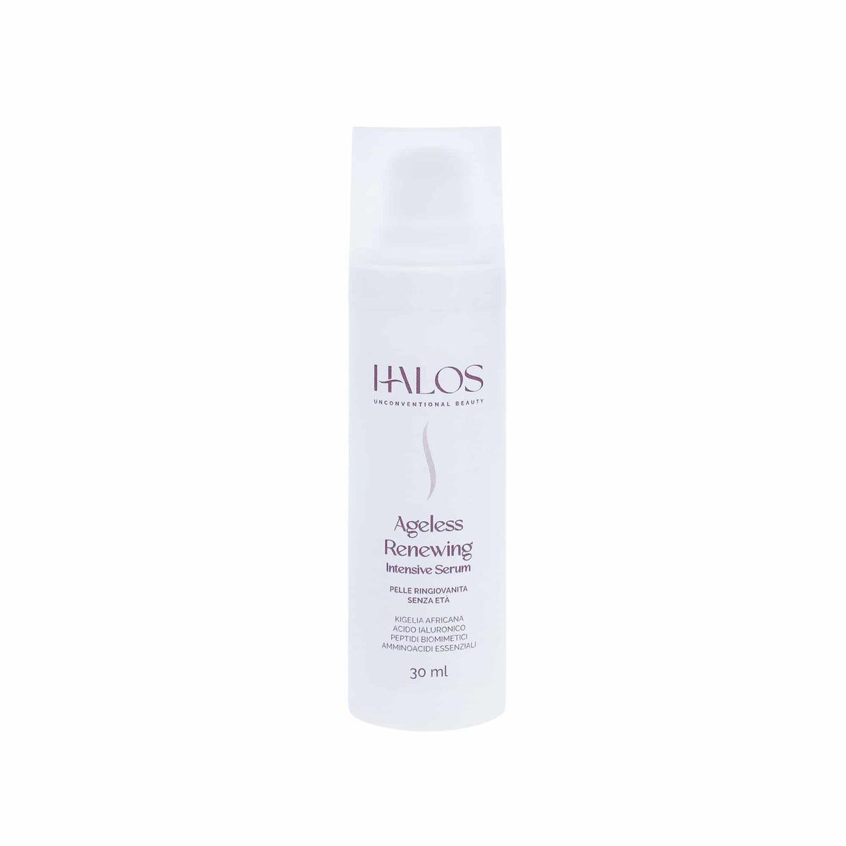 Vista frontale del flacone airless Ageless Renewing Intensive Serum Halos da 30 ml